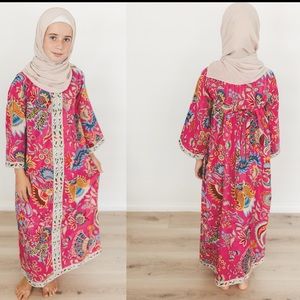 Girls Abaya - Pink Paisley Long Sleeve